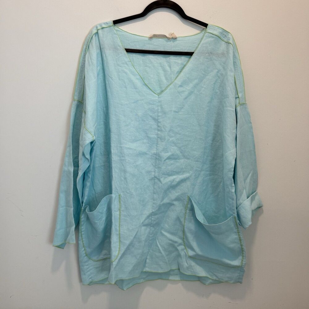 soft surroundings light blue, oversized 100% linen tunic shirt Size S